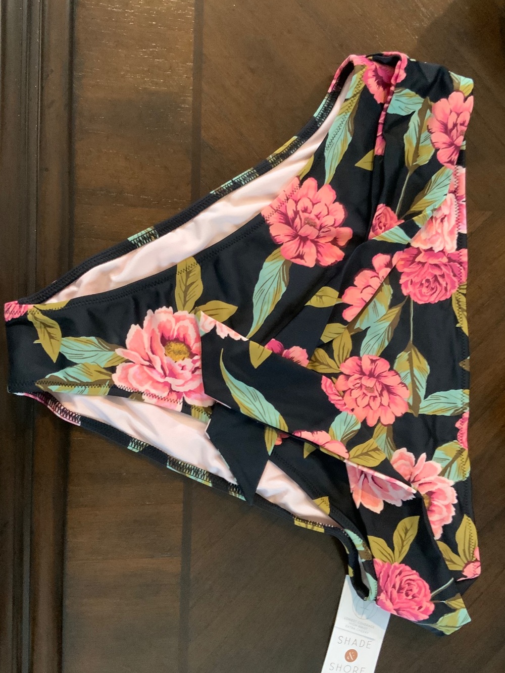 Shade & Shore Black Floral Bikini Bottoms with Pink Flowers